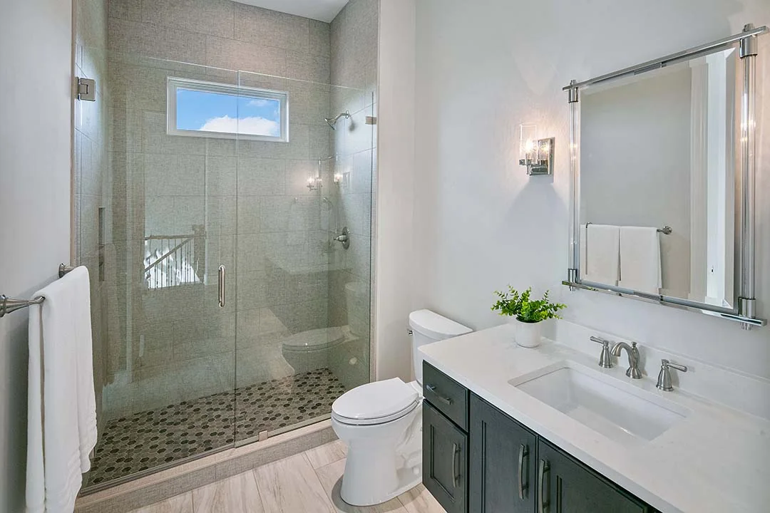 Bathroom vanity and glass shower Bathroom vanity and glass shower